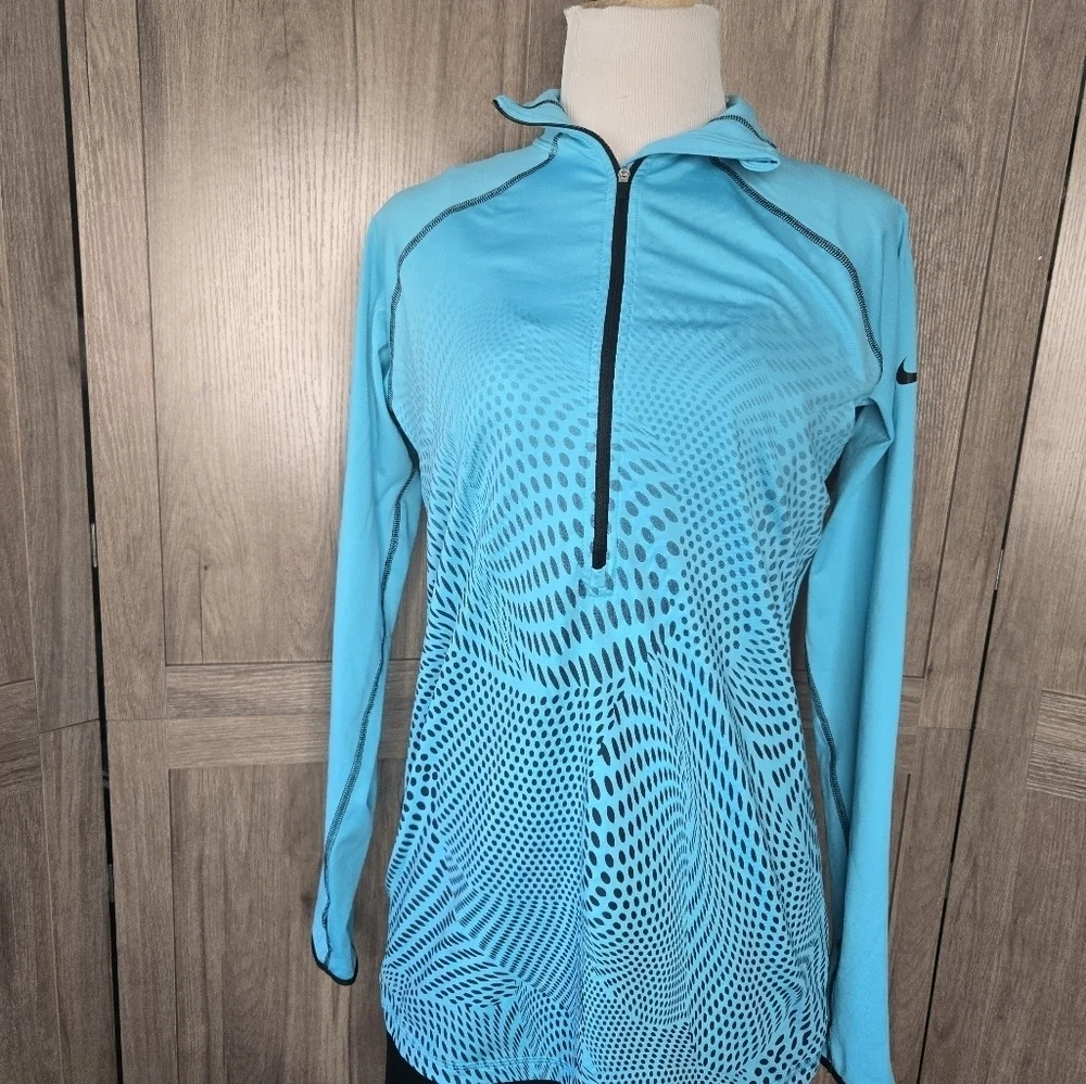 Nike Pro Dri-Fit Activewear Top Long Sleeve 1/2 Zip Dot-Printed Blue